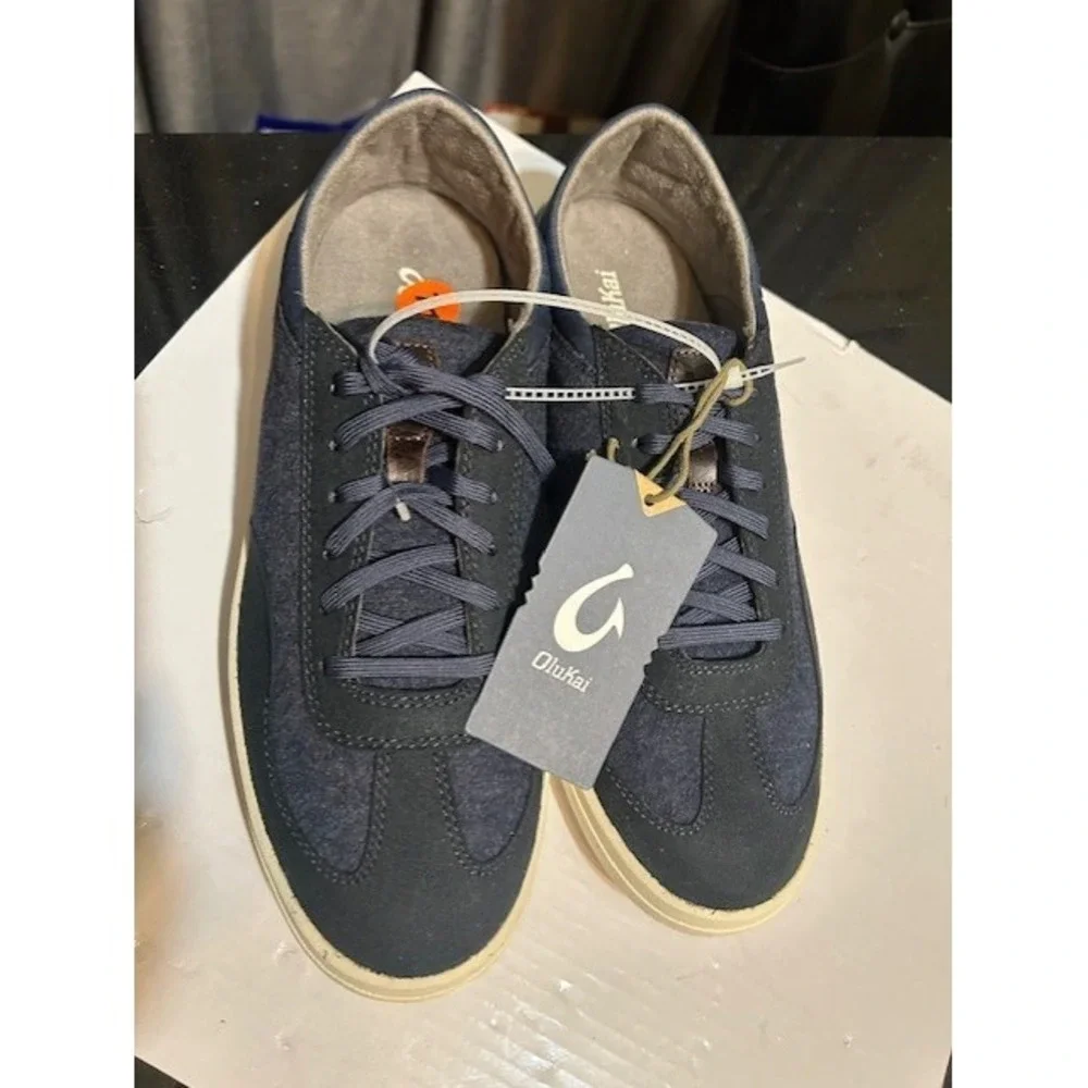 NWT  OluKai Puliki Navy Suede Lace Up Men 11 Sneakers Preppy Old Money Resort - Picture 4 of 7